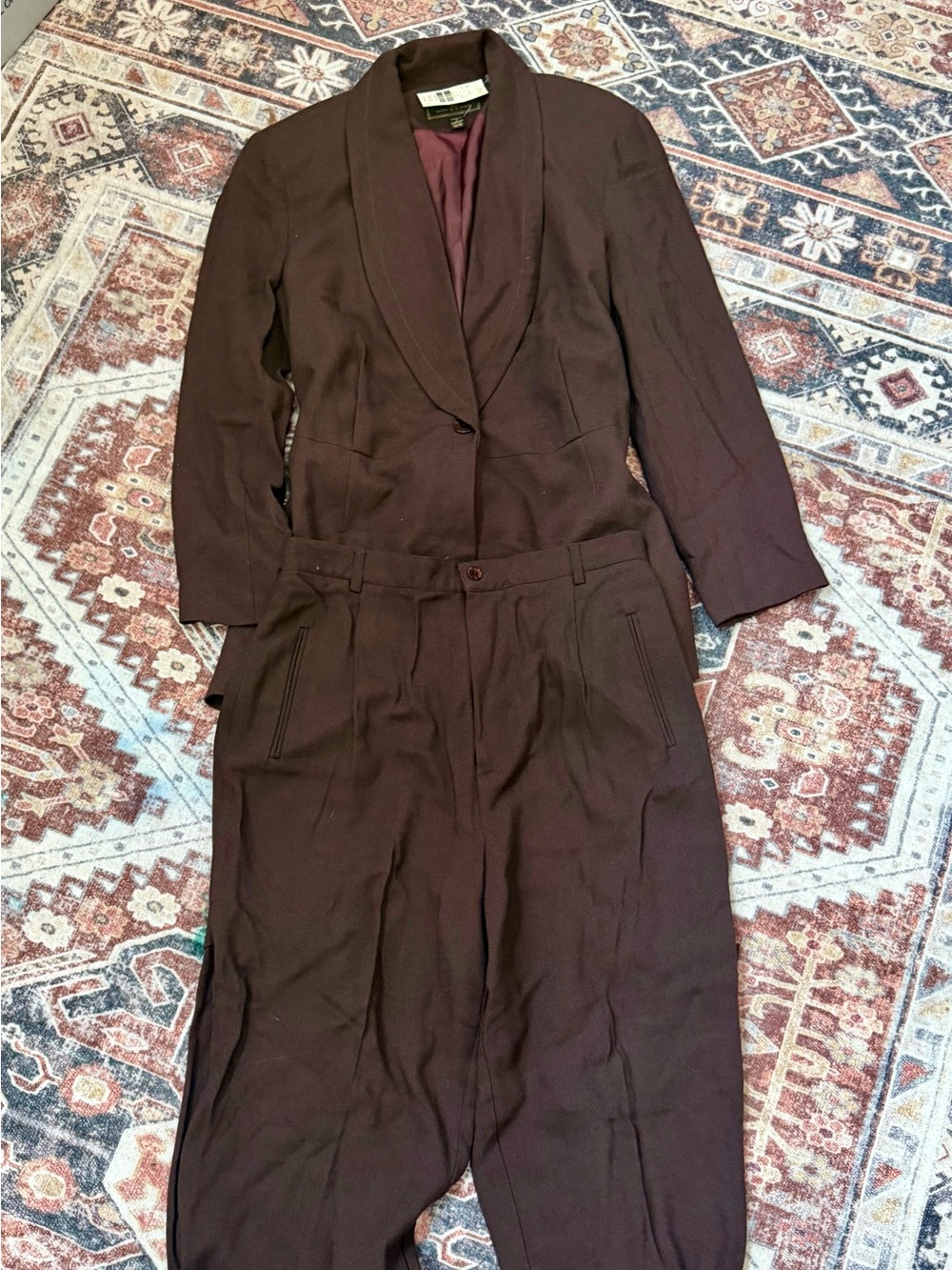 Vintage Women's Brown Tailored Blazer and Trousers Set